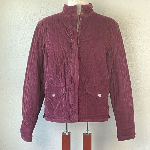 Eddie Bauer Maroon Quilted Corduroy Full Zip Coat Size L EUC - Picture 1 of 5